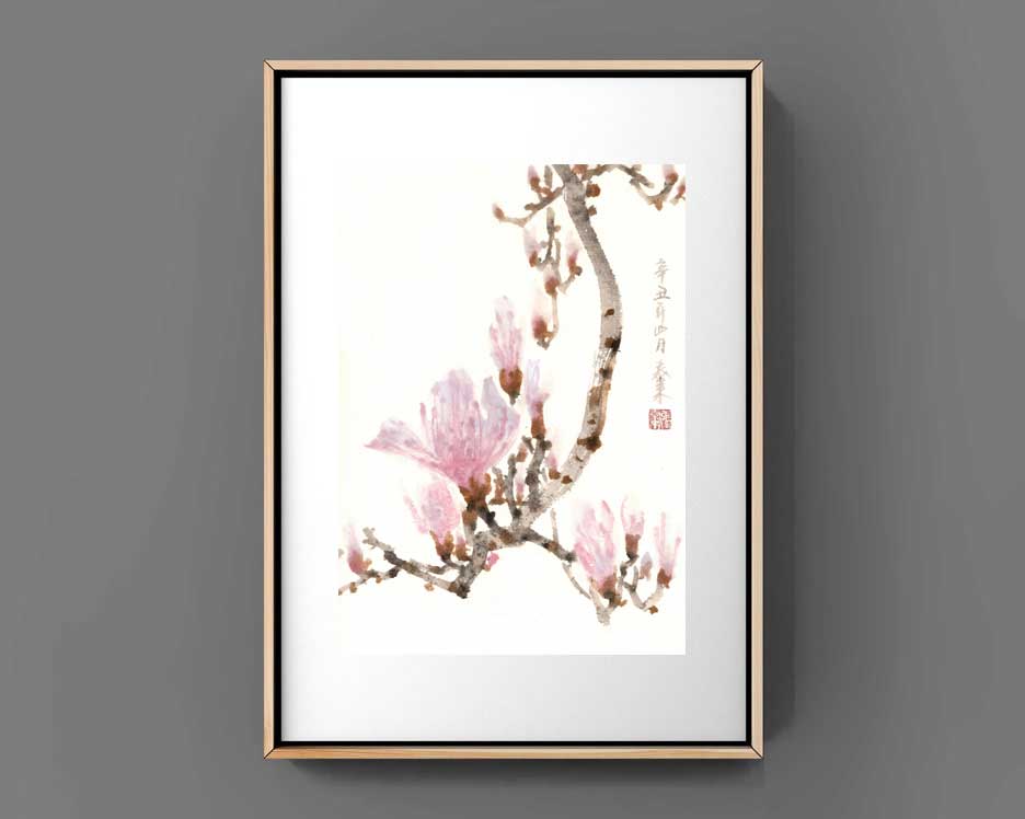 Magnolie magnolia 玉兰花 Kunstdrucke Reproduktion Tuschmalerei Sumi-e Tuschzeichnung Tuschgemälde Tuschemalerei