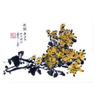 Chrysantheme chrysanthemum 菊花 Kunstpostkarte der Tuschmalerei Sumi-e