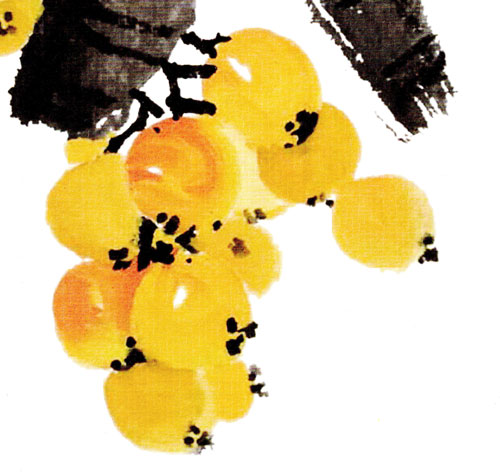 Vogel bird Obst fruit Tiermalerei Tuschmalerei Sumi-e Tuschzeichnung Tuschgemälde Tuschemalerei