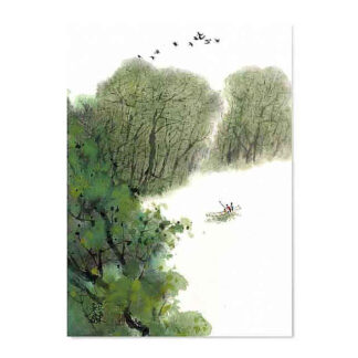 Landschaft Ladnscape 山水 Kunstpostkarte postcard der Tuschzeichnung Tuschmalerei Sumi-e Tuschgemälde