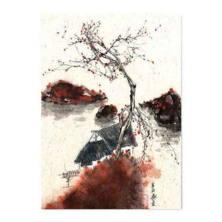 Landschaft Ladnscape 山水 Kunstpostkarte postcard der Tuschzeichnung Tuschmalerei Sumi-e Tuschgemälde