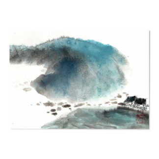 Landschaft Ladnscape 山水 Kunstpostkarte postcard der Tuschzeichnung Tuschmalerei Sumi-e Tuschgemälde