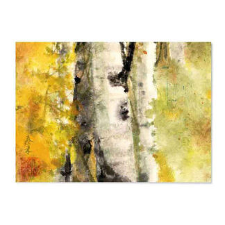 Landschaft Ladnscape 山水 Birke birch Kunstpostkarte postcard der Tuschzeichnung Tuschmalerei Sumi-e Tuschgemälde