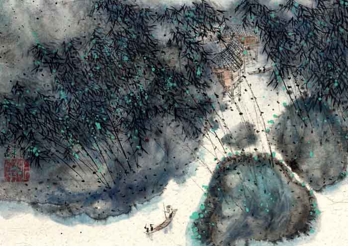 Landschaft landscape 山水 Tuschzeichnung Tuschgemälde Tuschemalerei