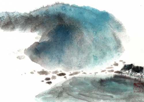 Landschaft landscape Berg Wasser 山水 Tuschzeichnung Tuschgemälde Tuschemalerei
