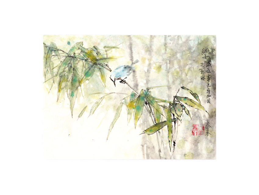 Bambus bamboo bird Vogel 竹子 鸟 Kunstdrucke Reproduktion Tuschmalerei Sumi-e Tuschzeichnung Tuschgemälde Tuschemalerei
