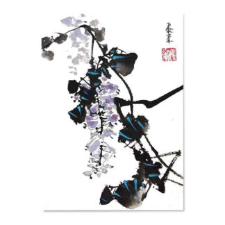 Glyzinie wisteria 紫藤 Kunstpostkarte der Tuschmalerei Sumi-e