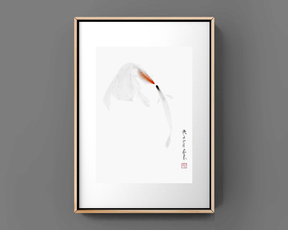 金鱼 Goldfisch goldfish fish Fisch Tiermalerei Kunstdrucke Reproduktion Tuschmalerei Sumi-e Tuschzeichnung Tuschgemälde Tuschemalerei