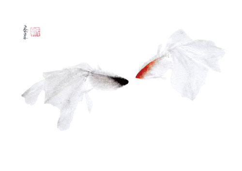 金鱼 Goldfisch goldfish fish Fisch Tiermalerei Kunstdrucke Reproduktion Tuschmalerei Sumi-e Tuschzeichnung Tuschgemälde Tuschemalerei