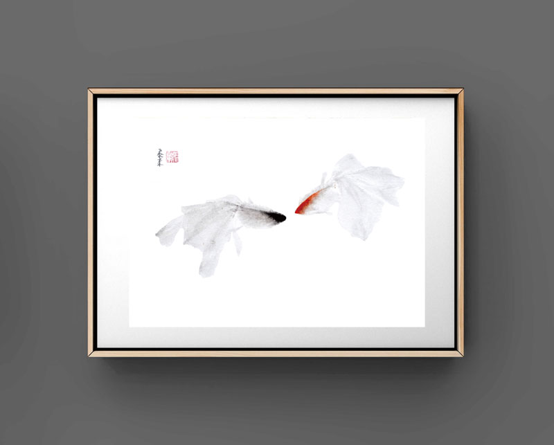 金鱼 Goldfisch goldfish fish Fisch Tiermalerei Kunstdrucke Reproduktion Tuschmalerei Sumi-e Tuschzeichnung Tuschgemälde Tuschemalerei