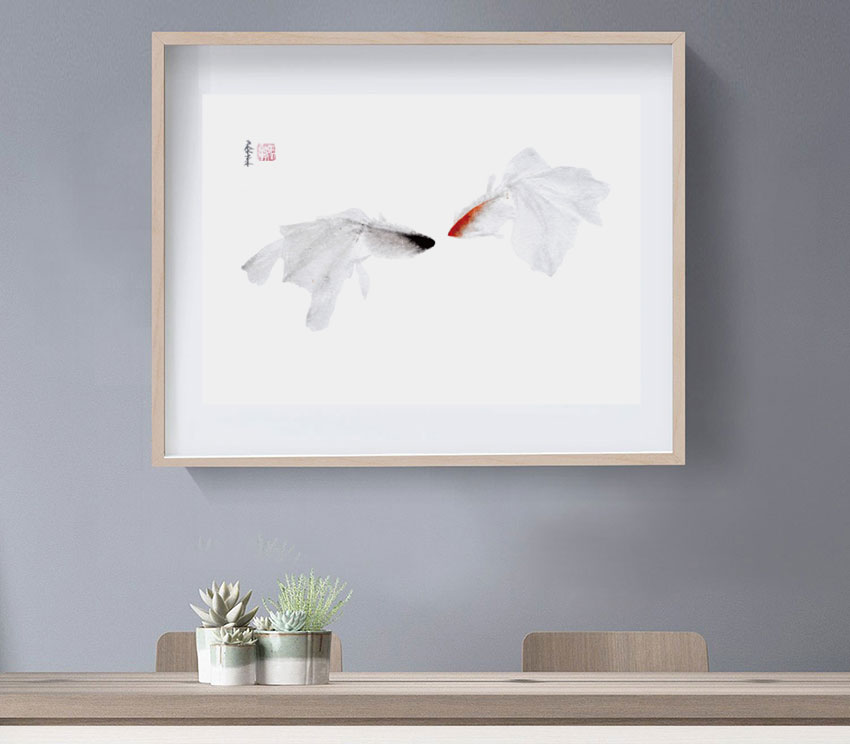 金鱼 Goldfisch goldfish fish Fisch Tiermalerei Kunstdrucke Reproduktion Tuschmalerei Sumi-e Tuschzeichnung Tuschgemälde Tuschemalerei